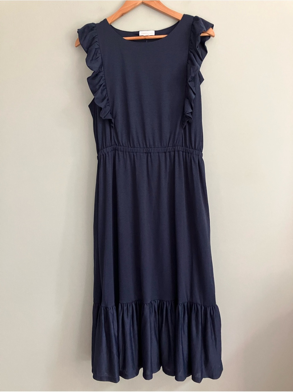CHARTER CLUB Navy Blue Micro Ribbed MIDI Dress Size L NWT